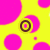 Yellow background with pink circles and crescents, brown text reading 'SUGAR' partially visible alongside a circular target-like symbol.