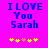 Pixelated blue text on bright pink background reads "I LOVE You Sarah" with five yellow and one orange star-like symbols below.