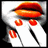 Pixelated icon shows a stylized red mouth with closed lips, three small flame-like shapes below it on white background, and two black curved lines beneath the flames.