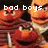 Pixelated image of two orange puppet characters with angry expressions, one with a white beard, overlaid with white text reading "bad boys on sesame street" and "bitch".
