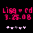 Pixelated pink text displays 'Liga ed' with a heart symbol and date '7.25.08', below which five white plus signs appear on black background.