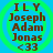 Blue background with green spiral rings, brown text reading IL Y Joseph Adam Jonas <33 in four identical
