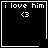 Black square icon with white text 'i love him' and '<3', featuring a heart symbol in the bottom-right corner of one frame.