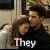 identical cartoon-style images showing two people embracing, with changing text overlays in pink and white