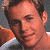 A 50x50 pixel buddy icon featuring a split composition with a person on the left and green text on a dark background on the right.