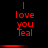 Red pixelated text on black background reads 'I love you teal' in two , with horizontal red bars appearing between the top and bottom sections