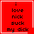 Red square icon with black pixelated text reading 'i love nick suck my dick' and white border, featuring animated heart or star symbol in bottom-right corner.