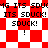 Red and white checkered background with repeated text 'MG ITS SDUCK! SDUCK!' in black pixelated font, alternating between square and diamond patterns.