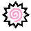nine identical pixelated icons with black jagged borders, white centers, and pink spirals showing progressive animation frames