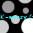 Black background with scattered gray and white circles, cyan text repeating 'K-weezy.' across two horizontal bands, and visible pixelation in the image.