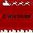 Red background with white pixelated Santa sleigh and reindeer icons above black "Christmas" text, repeated in two