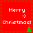 Red square icon with green dotted border displaying "Merry :) Christmas!" text and a green Christmas tree, with tree position changing between frames.
