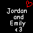 Pixelated text displays 'Jordan and Emily' with a heart symbol above, on black background.