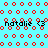 Pixelated cyan background with red circular patterns and repeated black text 'natalie' followed by a heart symbol, displayed in multiple positions