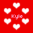 Red background with white heart shapes and pink text reading "Kyle" scattered across the image.