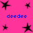 A static image with a bright pink background featuring multiple black star shapes and blue text reading "deedee" in two
