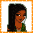 Pixelated buddy icon featuring a cartoon woman with long dark hair on the left and green text reading "InDiA cUtlE" on the right, bordered by an orange frame with white dots.