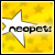 Yellow background with scattered star shapes, a white cursor arrow pointing right, and black pixelated text reading 'neopets' overlaid on the arrow.