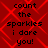 Red background with repeating red diamond pattern and black text reading 'count the sparkles i dare you!' in four identical sections