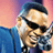 Pixelated image of a person with light skin wearing dark sunglasses and a blue jacket against a pink-to-purple gradient background.