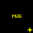 Yellow text 'Mili' repeated across a black background with animated pixel-based symbols changing in sequence.