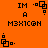 Pixelated orange background with black text and geometric shapes arranged in a pattern, showing repeated elements and animation changes in the lower-left corner