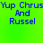 Blue pixelated text on a bright green background arranged in four identical quadrants.
