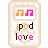 Two side-by-side pixel art icons with beige borders, each featuring orange and pink musical notes above 'ipod' text in black/orange and 'love' text in black/pink.