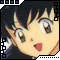 Anime-style character face with black hair and brown eyes, showing mouth expressions changing from open to closed across frames.