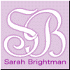small images featuring stylized 'SB' monograms, a woman's face, and text elements like 'Sarah Brightman', 'NetCore', 'FORUM', 'THE 98 new LOOK', and 'Sarahs official Web site' in purple and white tones