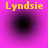Yellow text 'Lyndsie' above a black circular center on purple radial gradient background.
