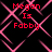 Red text reading "Megan Is Fabby" appears four times on a black background with pink geometric lines, arranged in a pattern