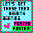 A 48x48 pixel animated contact sheet showing two frames of a retro-styled buddy icon with bold text, heart symbols, and color-coded blocks on a checkered background.