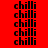 Red background with repeated black text 'chilli' and yellow rectangular highlights in various positions.