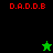 Pixelated red text D.A.D.D.B appears on black and green backgrounds with a green star icon above a black star icon.
