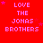 Red background with repeated pink text 'LOVE THE JONAS BROTHERS' and small pink stars, some frames show partial star visibility.