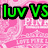 Pixelated green text 'luv VS' with black outlines on a pink pixelated background, partially obscured by white and light pink shapes.