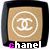 six identical square icons with a beige background, black border, and white interlocking CC logo; the word 'chanel' appears below each icon in mixed case