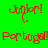 Red pixelated text 'Jubier!' and 'Portugal!' on green and cyan backgrounds in a four
