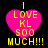 A pink heart-shaped icon with yellow text reading "I LOVE KL 500 MUCH!!!" on a black background, displayed in four identical