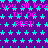 Static pixel art with repeating text and star patterns on a purple background.
