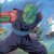Pixelated figure in dark clothing with green and red accents against a blue background.