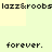 Pixelated text repeats across a light green background with yellow rectangular accents, displaying 'lazz&roobs' and 'forever.' in black.