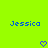 Blue pixelated text "Jessica" appears twice on a bright green background with two blue heart icons below.