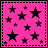 Animated pink background with black and white stars transitioning between two states.