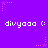 Purple background with repeated white text 'divyaaa :' and pink star animations.