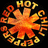 A circular orange and yellow starburst graphic with 'HOT' text at the top, surrounded by repeating 'GO' and 'CHI' letters on a black background.