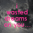 Pixelated text in bright pink reads "i wasted dreams on you..." against a dark, blurry background with light patches.