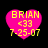 Four identical pink heart-shaped icons with yellow text reading 'BRIAN <33 7-25-07' on a black background.