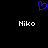 Blue pixelated heart symbol above two white 'Niko' text labels on black background.